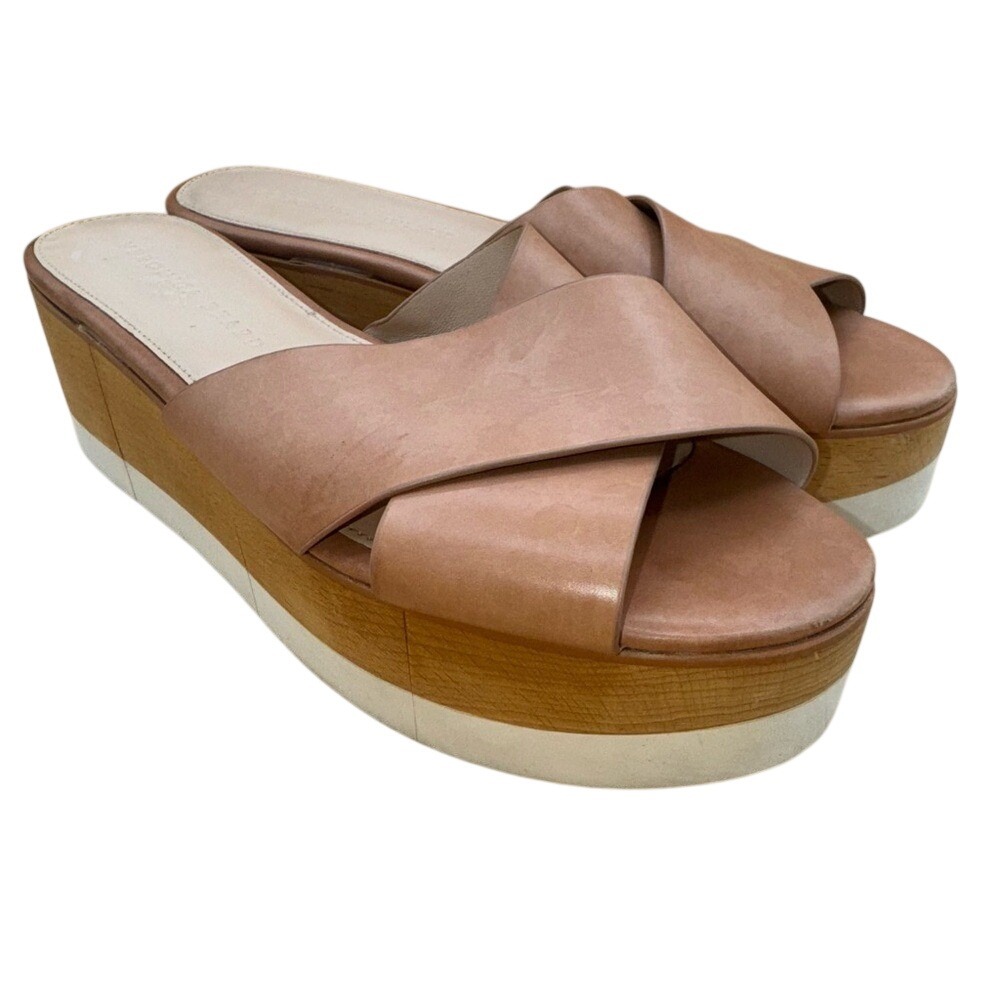 Veronica Beard Wynie Tan Wooden‎ Platform Slide Sandals, 7.5, VGUC